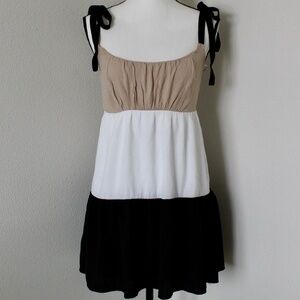 Neutral Color-Blocked Tie Strap Mini Dress
